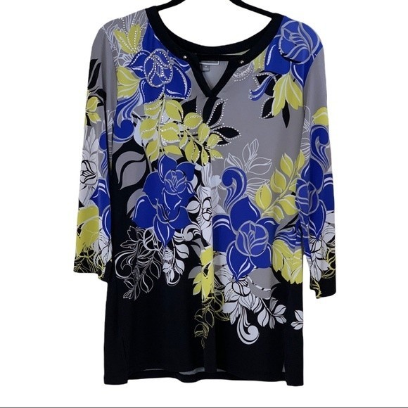 JM Collection Women's 3/4 Sleeve Floral Multicolored Top Size M - Picture 1 of 6